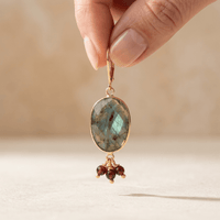 Labradorite Gold Oval Beaded Drop Earrings
