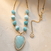 Natural Amazonite Gold Faceted Pendant Necklace
