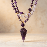 Amethyst Purple Jasper Gold Beaded Necklace