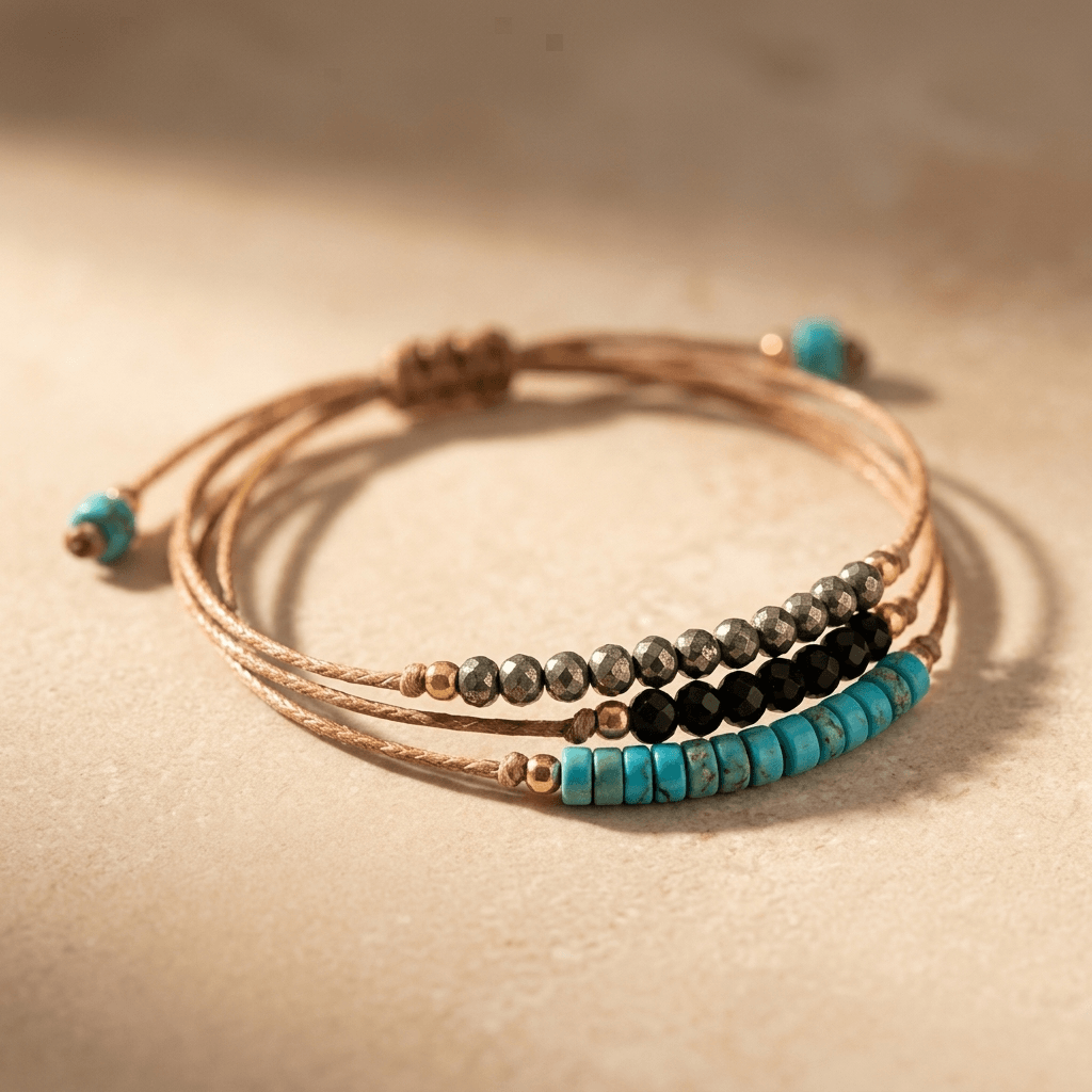 Natural Pyrite Onyx Turquoise Beaded Wrap Bracelet