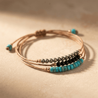 Natural Pyrite Onyx Turquoise Beaded Wrap Bracelet