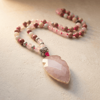 Natural Rose Quartz Arrowhead Beaded Necklace