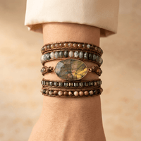 Natural Labradorite Leather Wrap Beaded Bracelet