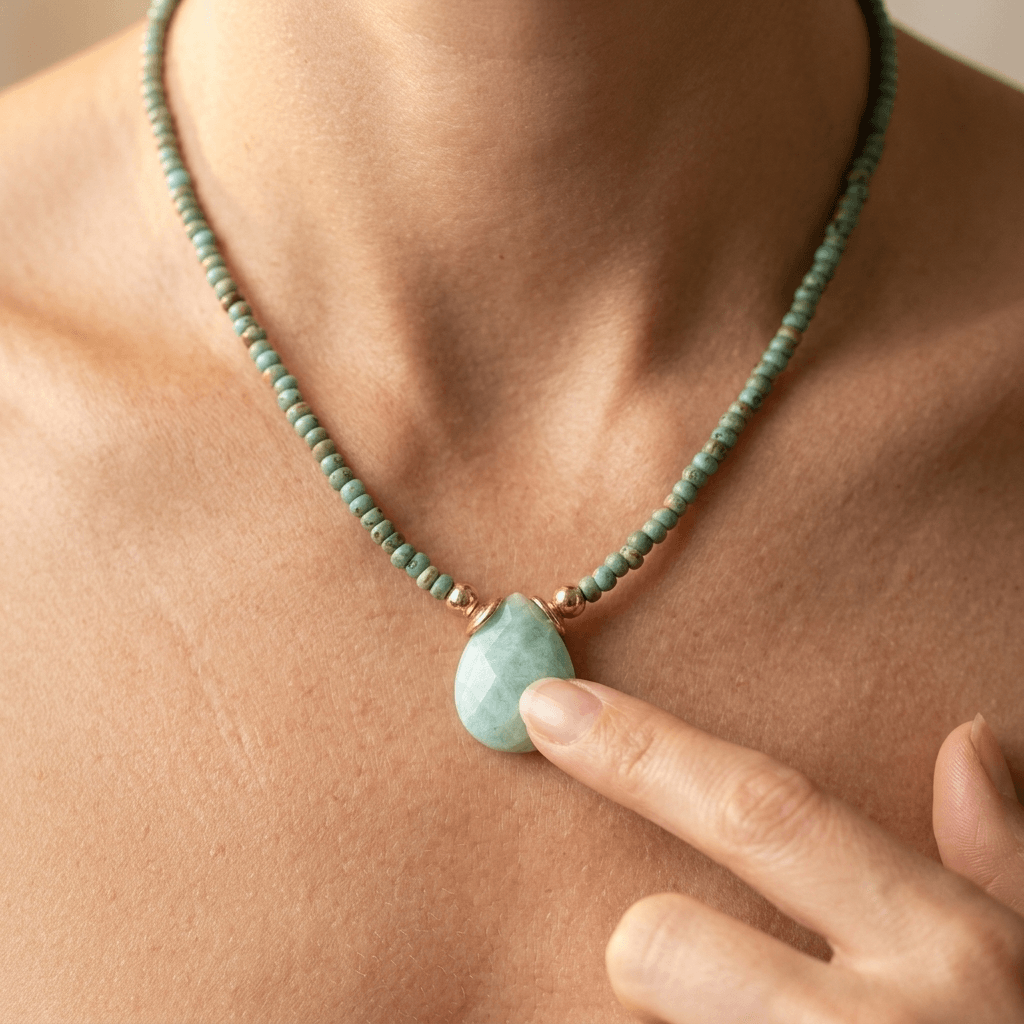 Green Jade Beaded Teardrop Pendant Necklace