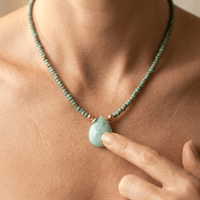 Green Jade Beaded Teardrop Pendant Necklace