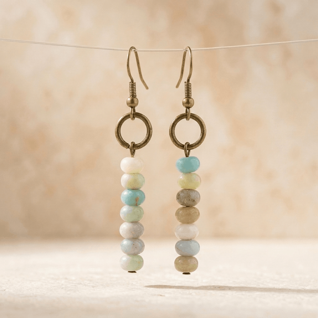 Natural Amazonite Brass Circle Drop Earrings