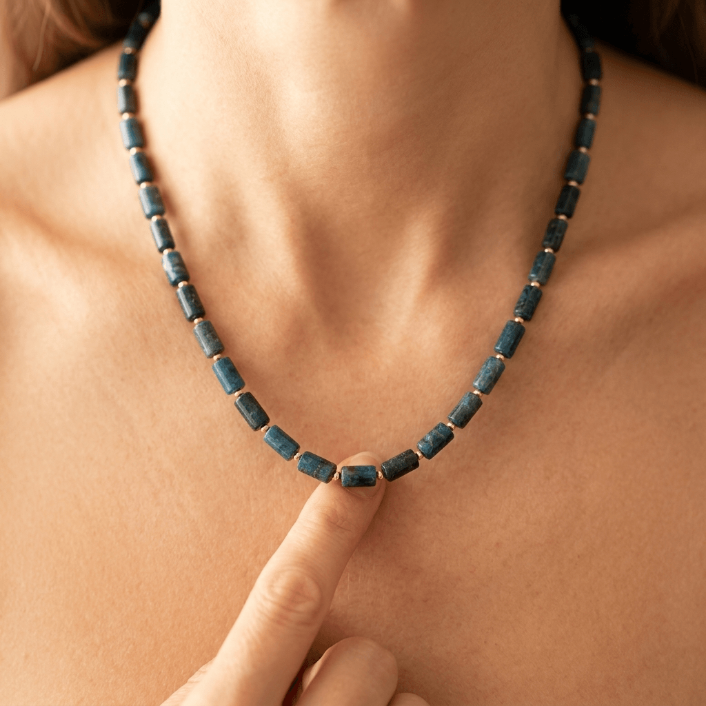 Natural Blue Apatite Tube Bead Necklace