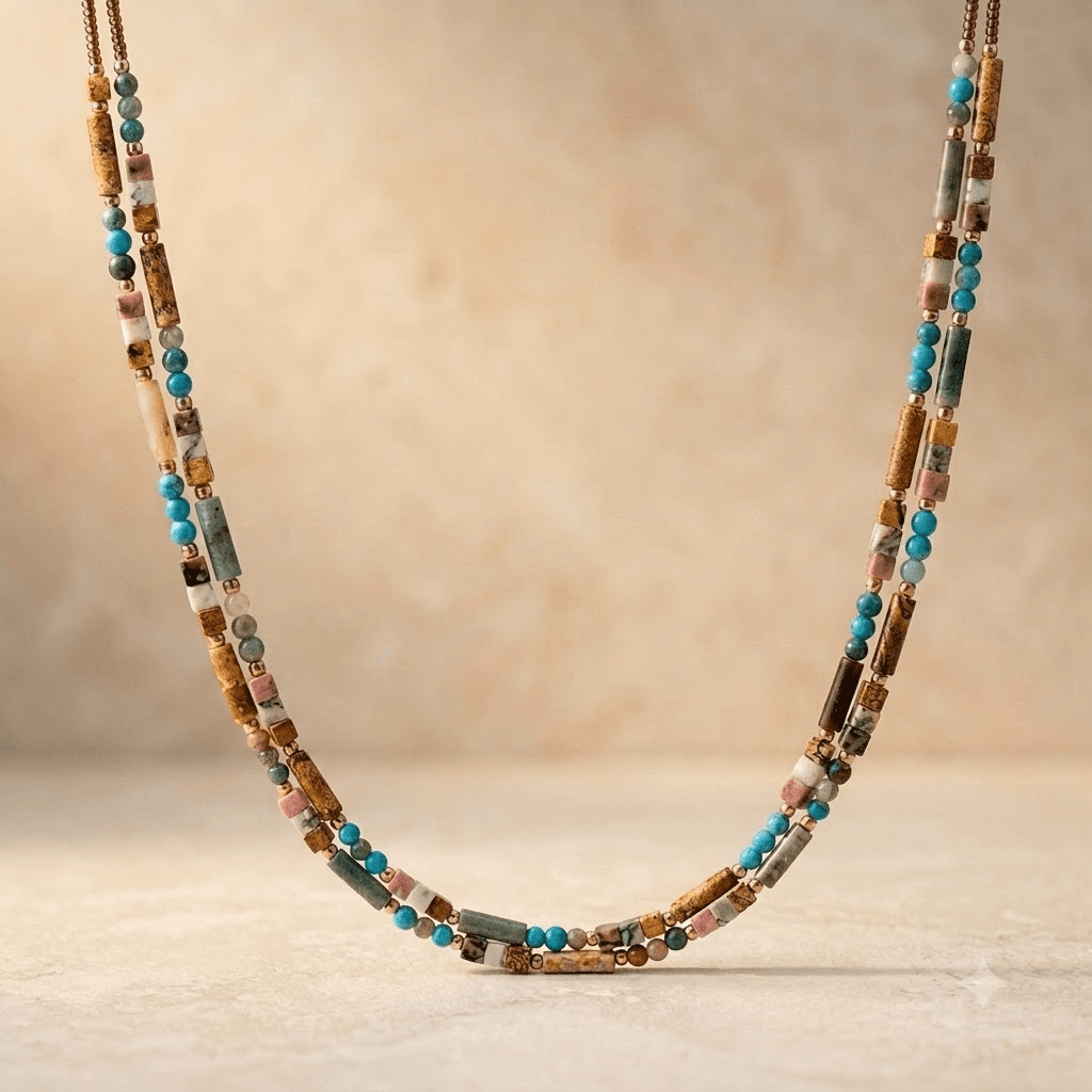 Mixed Gemstone Beaded Gold Layered Necklace