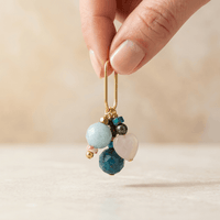 Gemstone Beaded Gold Oval Drop Earrings