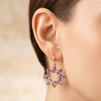 Gold Purple Amethyst Flower Drop Earrings