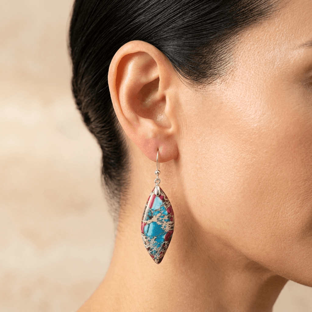 Imperial Jasper Teardrop Silver Drop Earrings