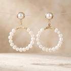 Pearl Gold Hoop Drop Earrings