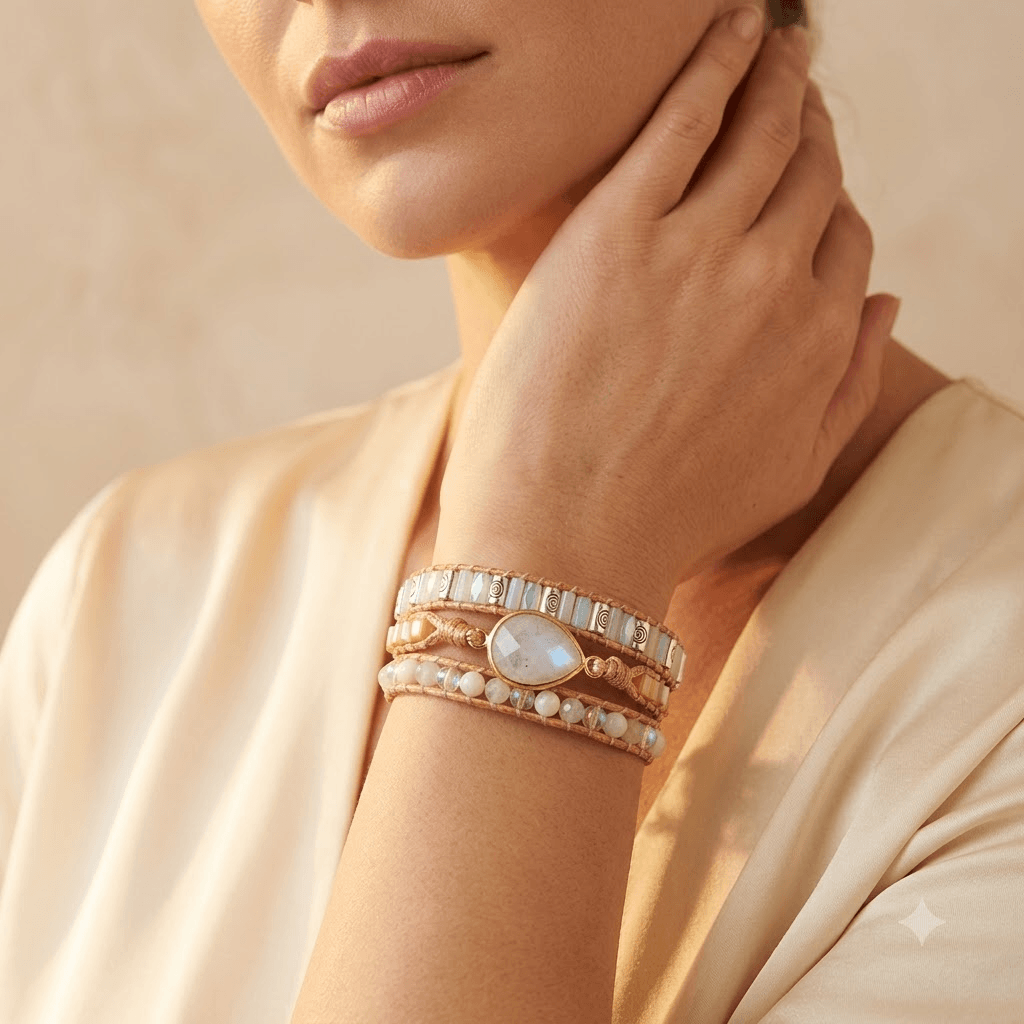 Moonstone Gold Oval Wrap Bracelet