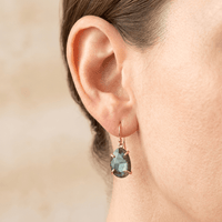 Natural Labradorite Gold Oval Stud Earrings