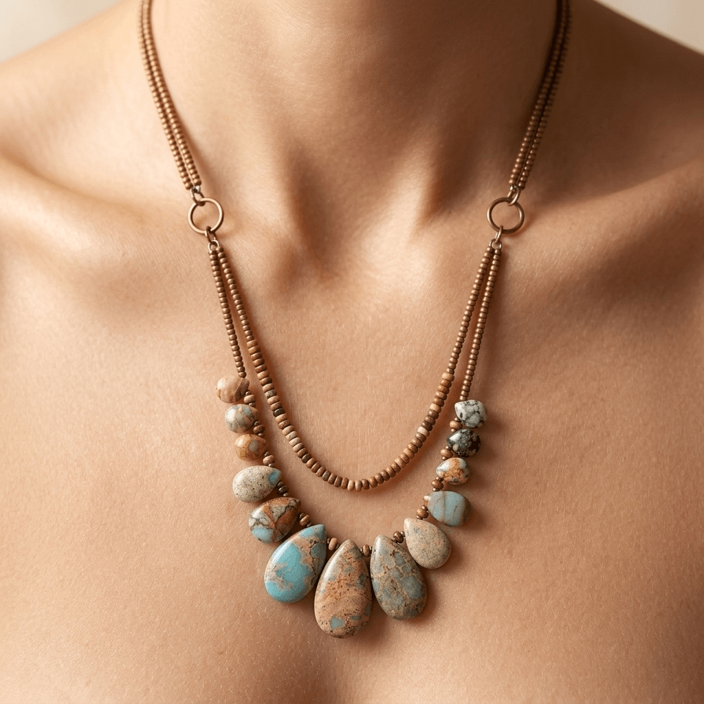 Handmade Natural Jasper Teardrop Beaded Necklace
