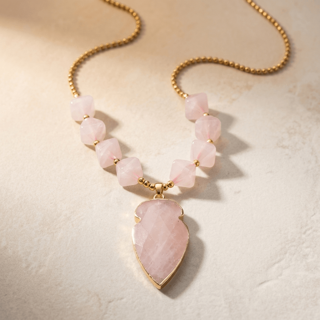 Rose Quartz Gold Arrow Pendant Necklace