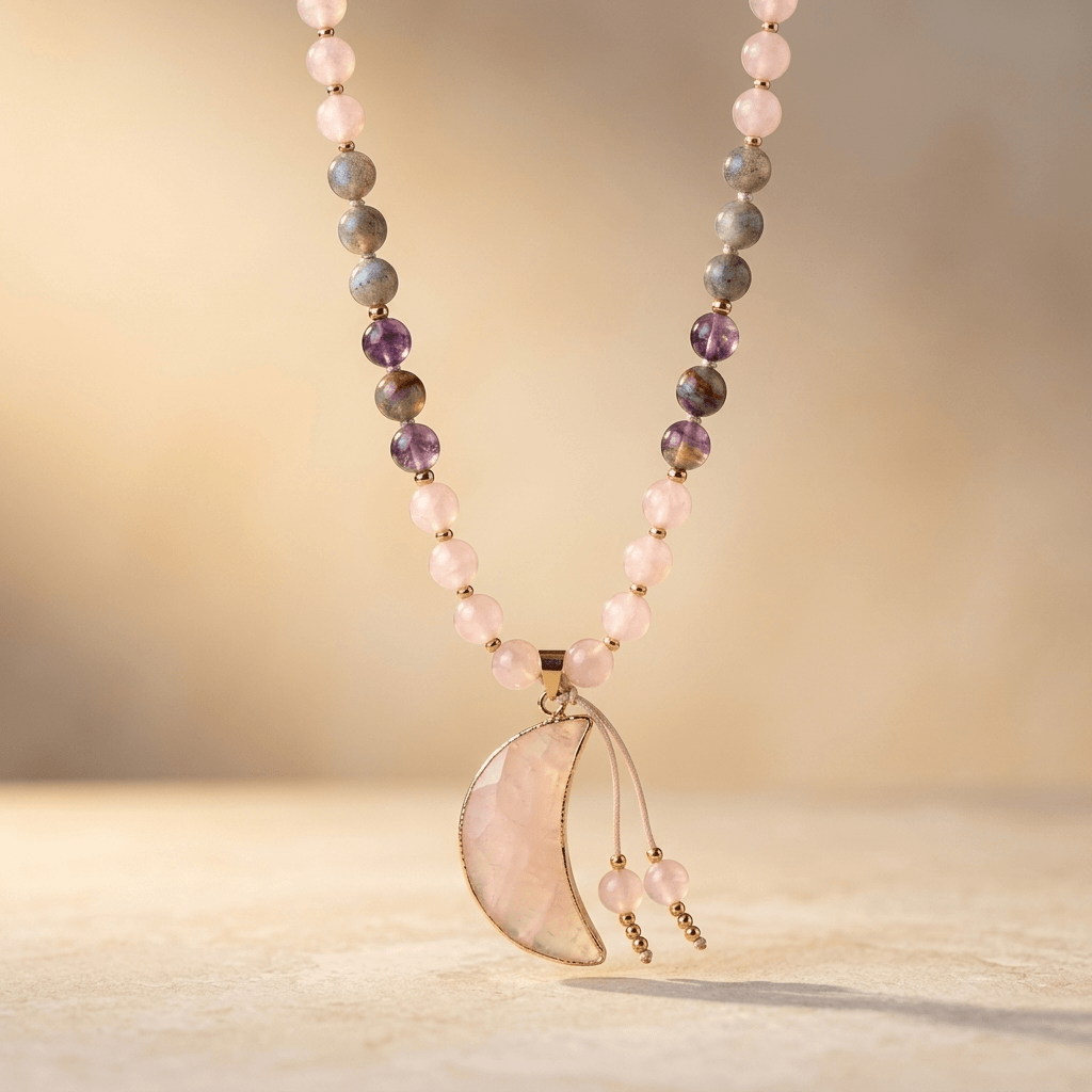 Rose Quartz Amethyst Labradorite Beaded Pendant Necklace
