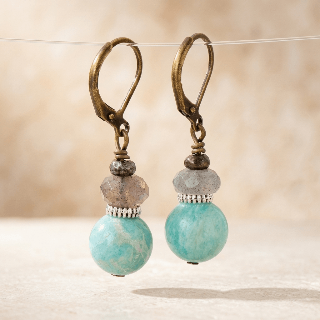 Turquoise Amazonite Bronze Lever Back Earrings