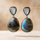 Natural Labradorite Gold Drop Earrings