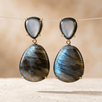 Natural Labradorite Gold Drop Earrings