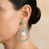 Turquoise Amazonite Gold Teardrop Pearl Earrings