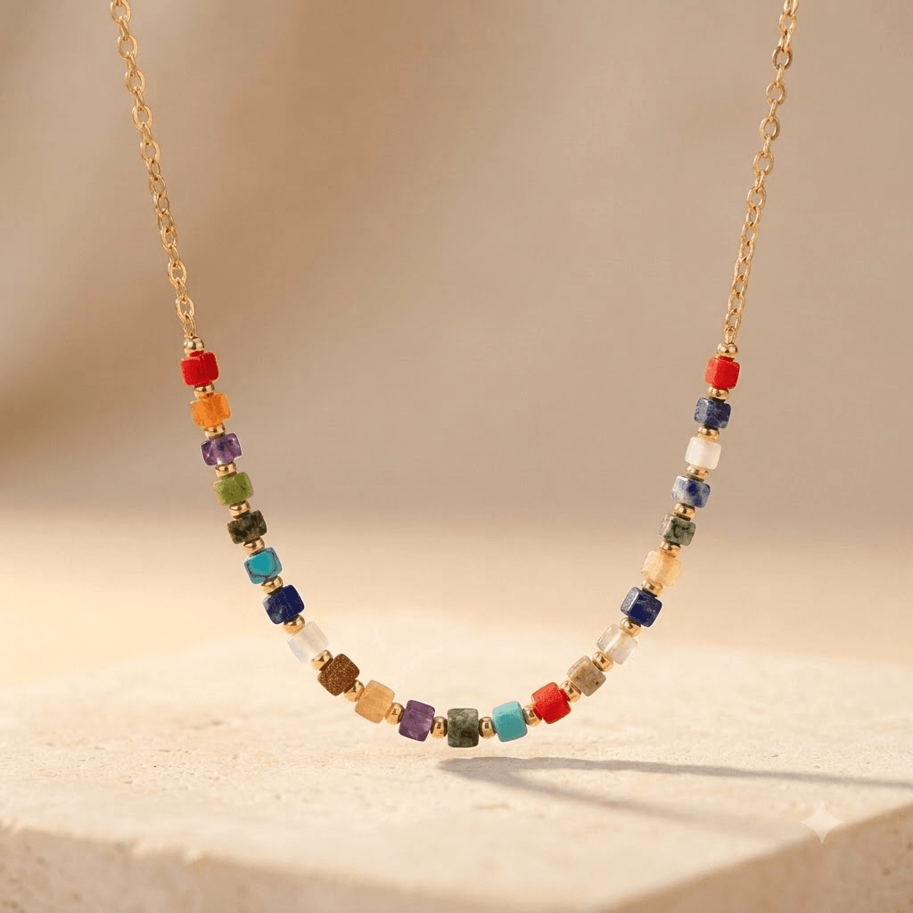 Colorful Gemstone Gold Chain Necklace