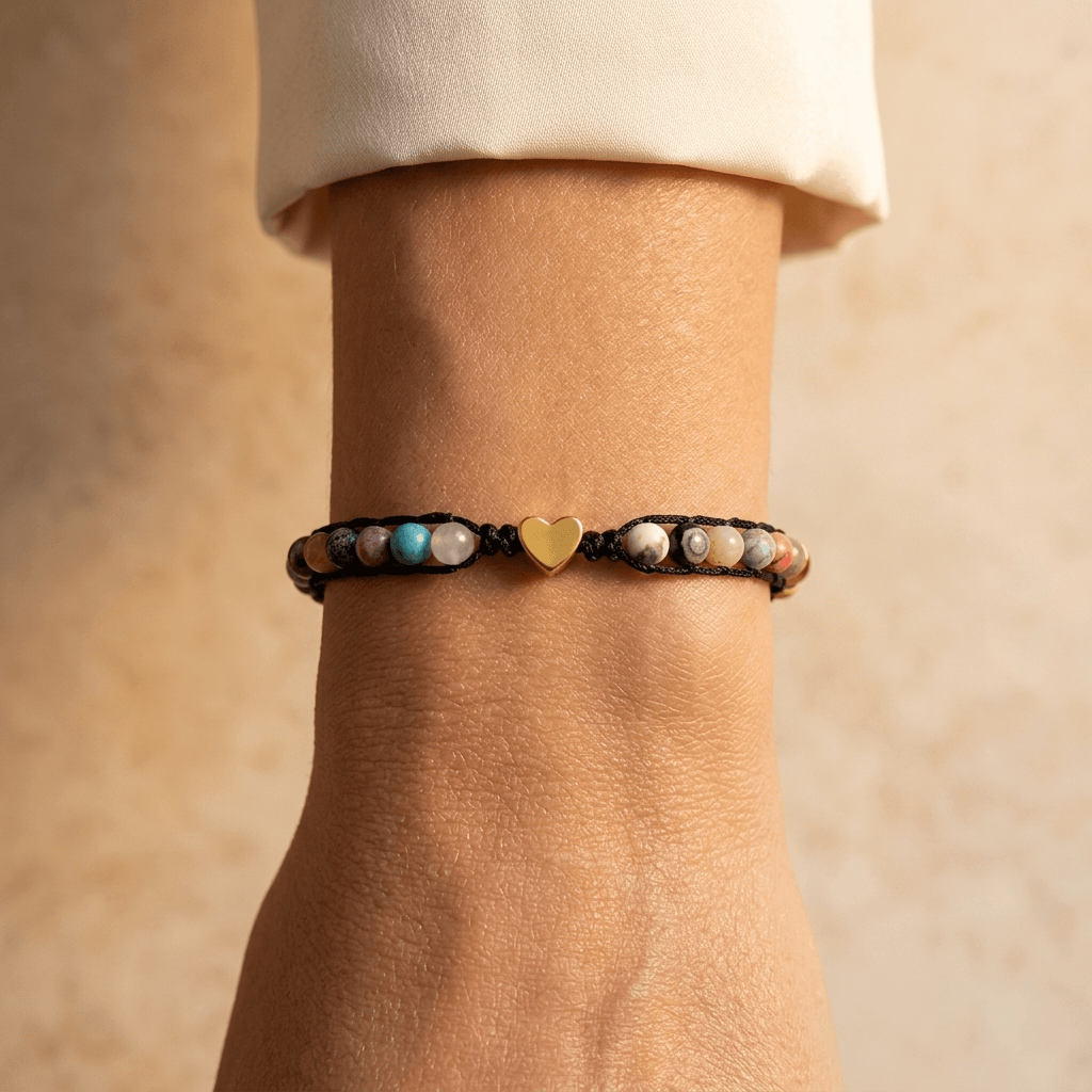 Colorful Natural Stone Gold Heart Charm Bracelet