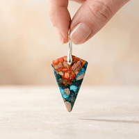 Vibrant Blue Orange Jasper Triangle Earrings