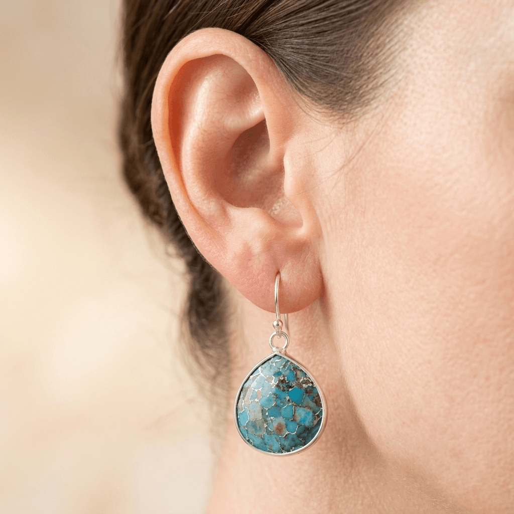 Turquoise Jasper Silver Teardrop Earrings
