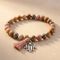 Natural Stone Beaded Hamsa Charm Bracelet