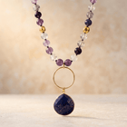 Purple Amethyst Gold Lapis Lazuli Pendant Necklace