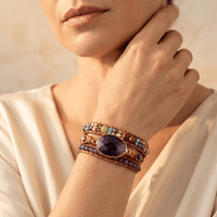 Boho Natural Amethyst Leather Wrap Bracelet
