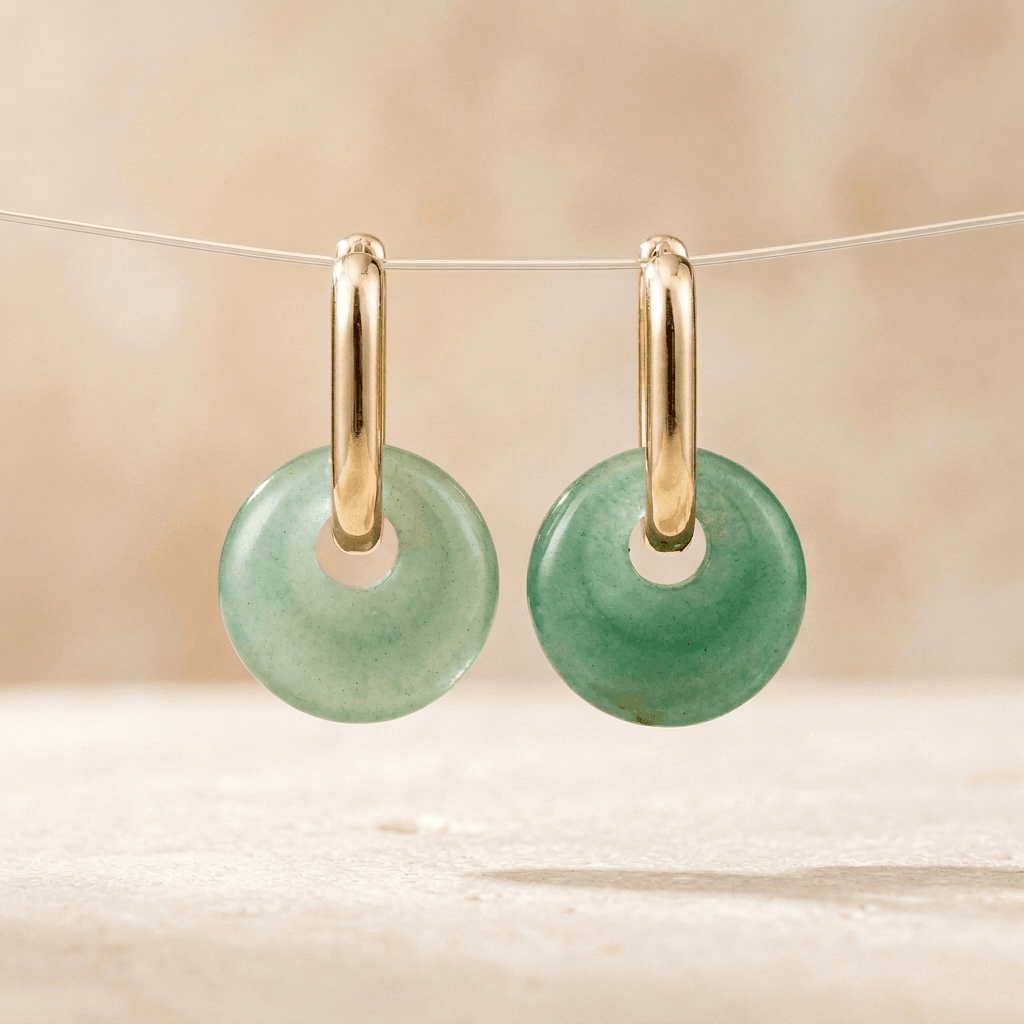 Green Aventurine Gold Hoop Earrings
