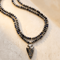Hematite Blue Jasper Beaded Arrowhead Pendant Necklace