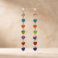 Chakra Rainbow Heart Gold Drop Earrings