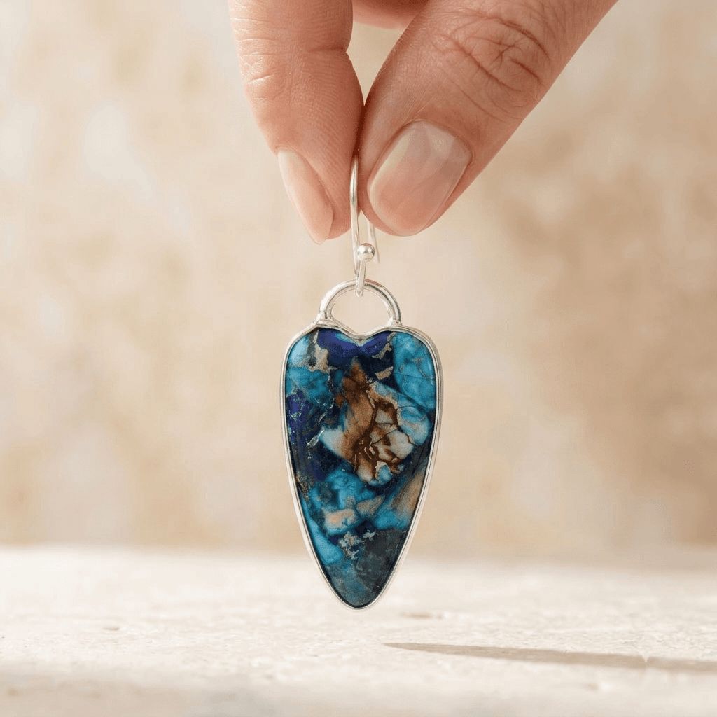 Azurite Blue Turquoise Sterling Silver Teardrop Earrings