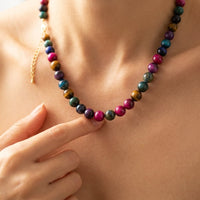 Bohemian Multicolor Tigers Eye Round Bead Necklace