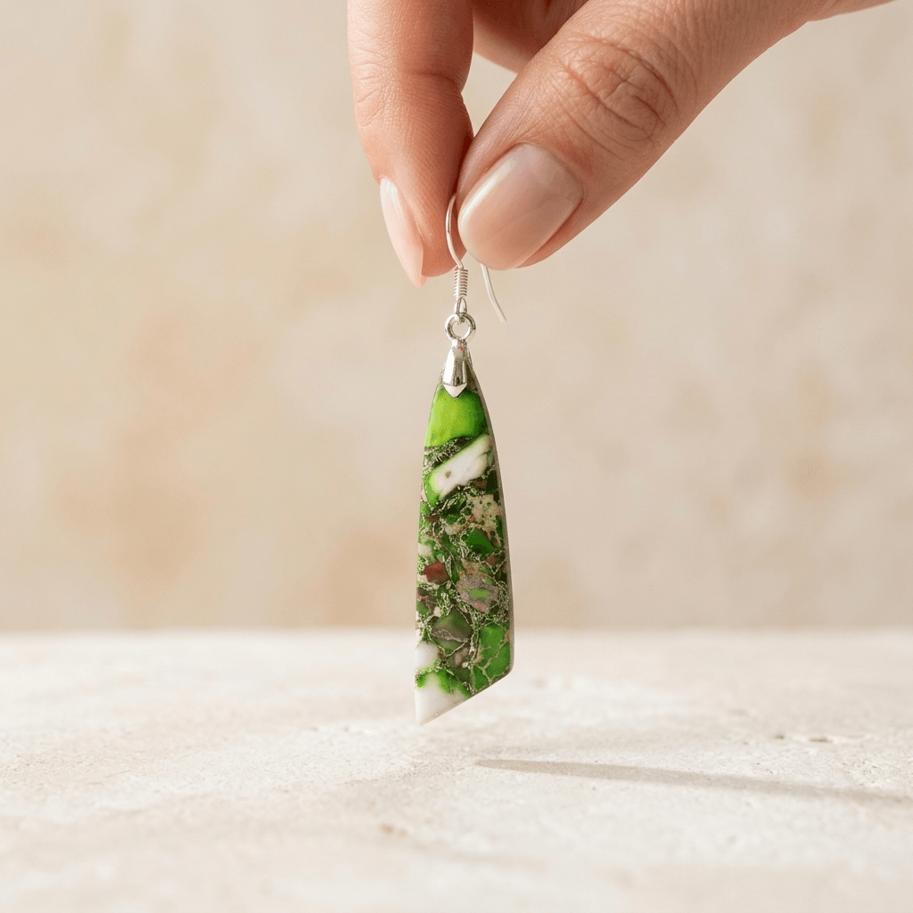 Green Jasper Silver Teardrop Drop Earrings