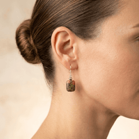 Natural Unakite Square Silver Drop Earrings