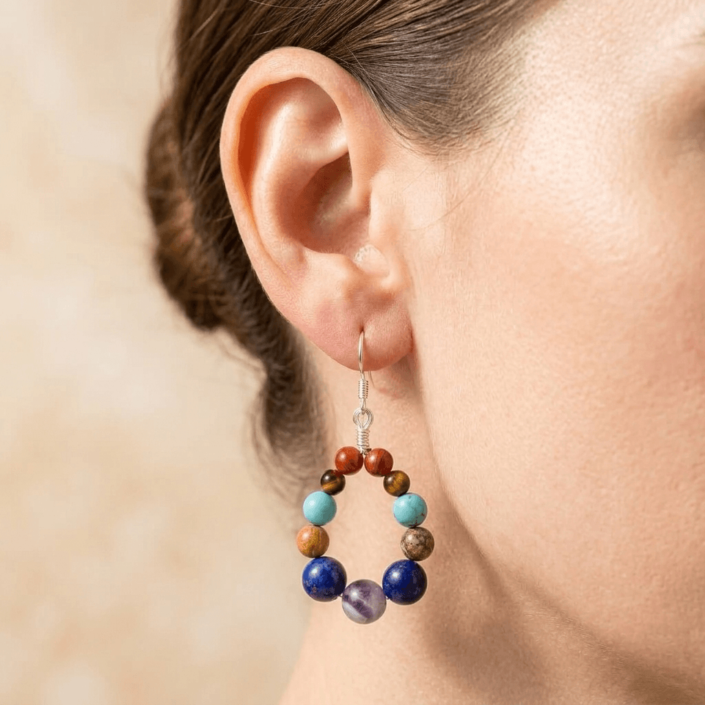 Chakra Natural Stone Bead Drop Earrings