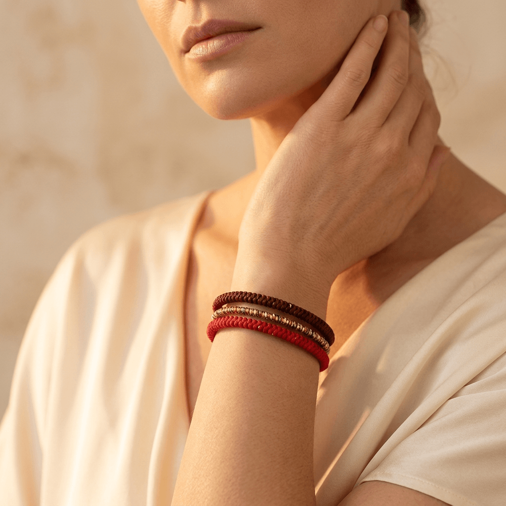 Tibetan Buddhist Gold Beaded Cord Bracelet