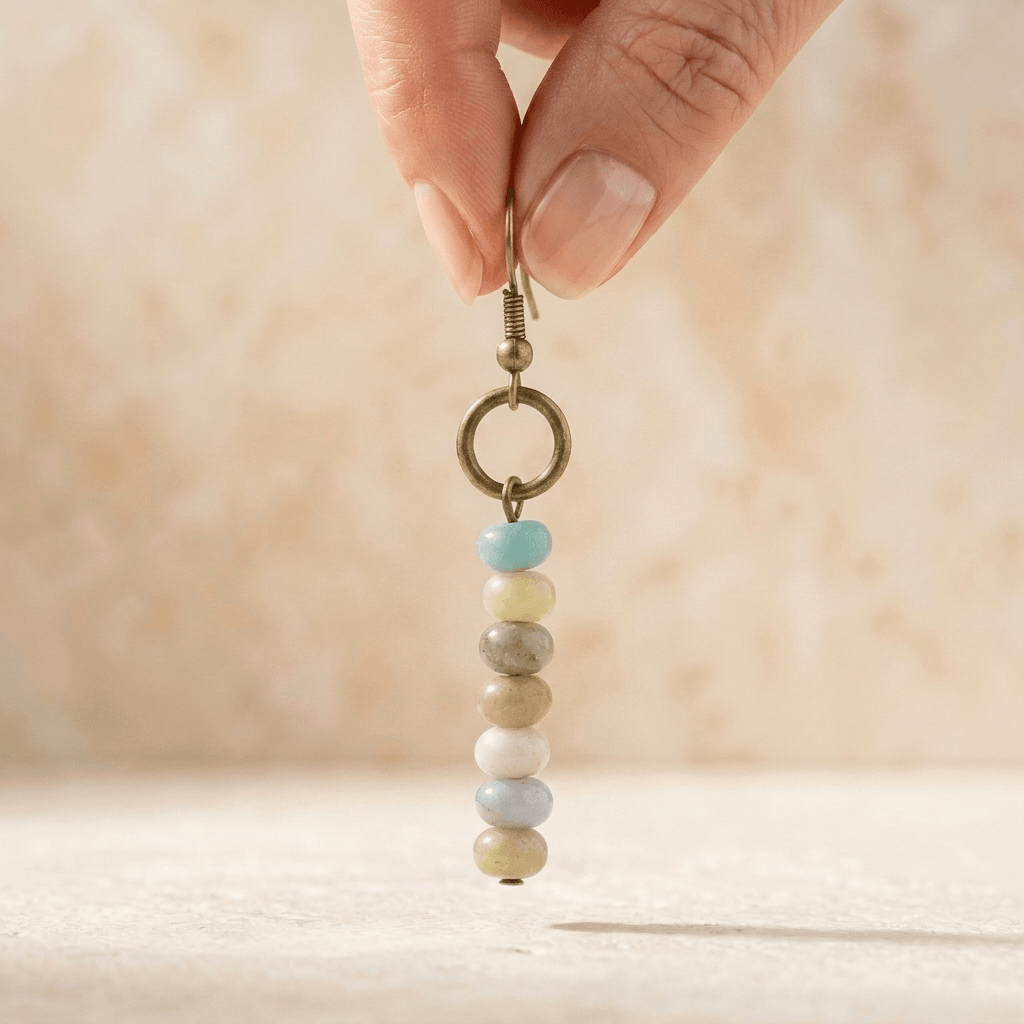Natural Amazonite Brass Circle Drop Earrings