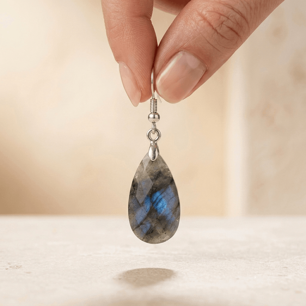 Natural Labradorite Silver Faceted Drop Earrings