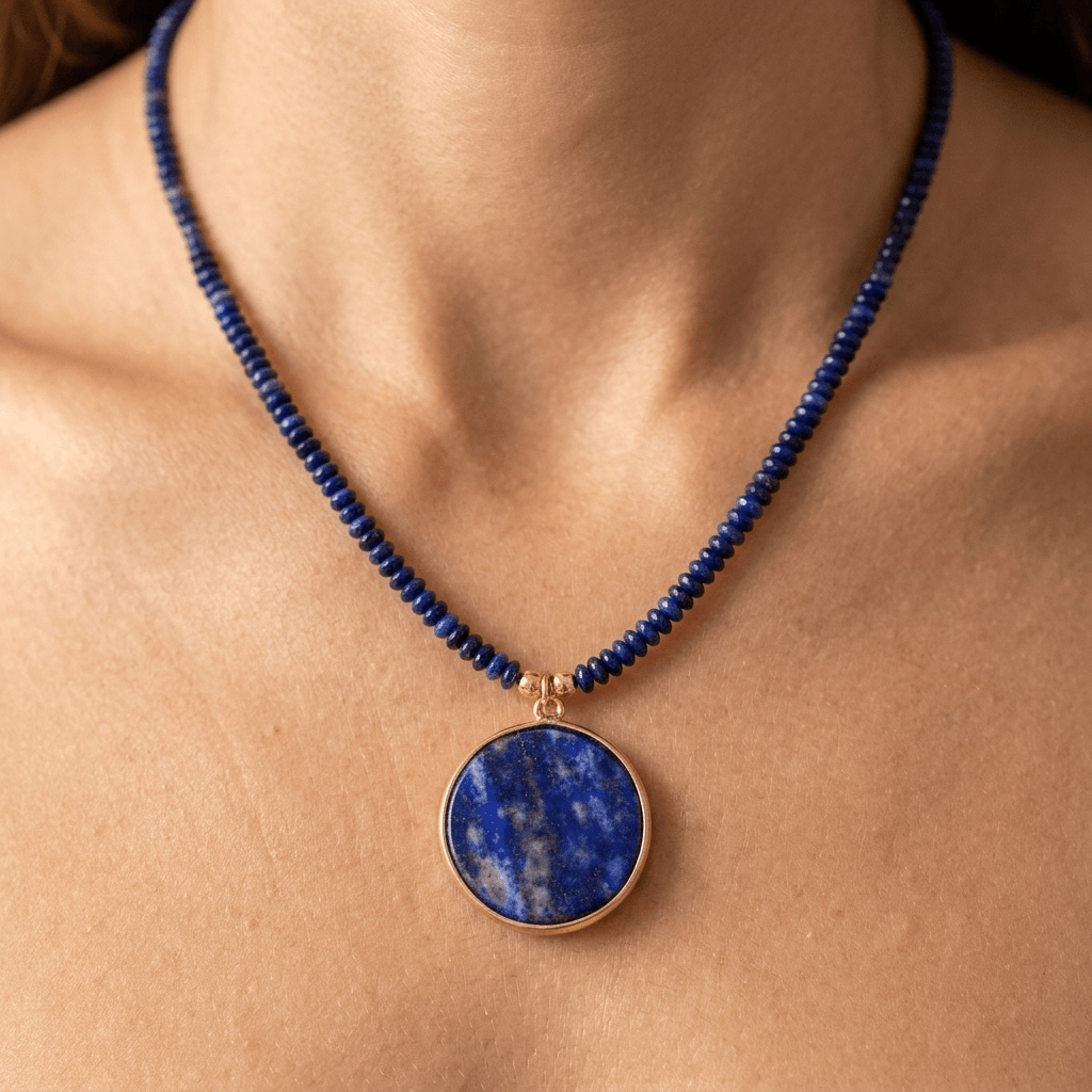Handmade Lapis Lazuli Gold Circle Pendant Necklace