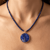 Handmade Lapis Lazuli Gold Circle Pendant Necklace
