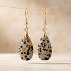 Natural Dalmatian Jasper Gold Drop Earrings