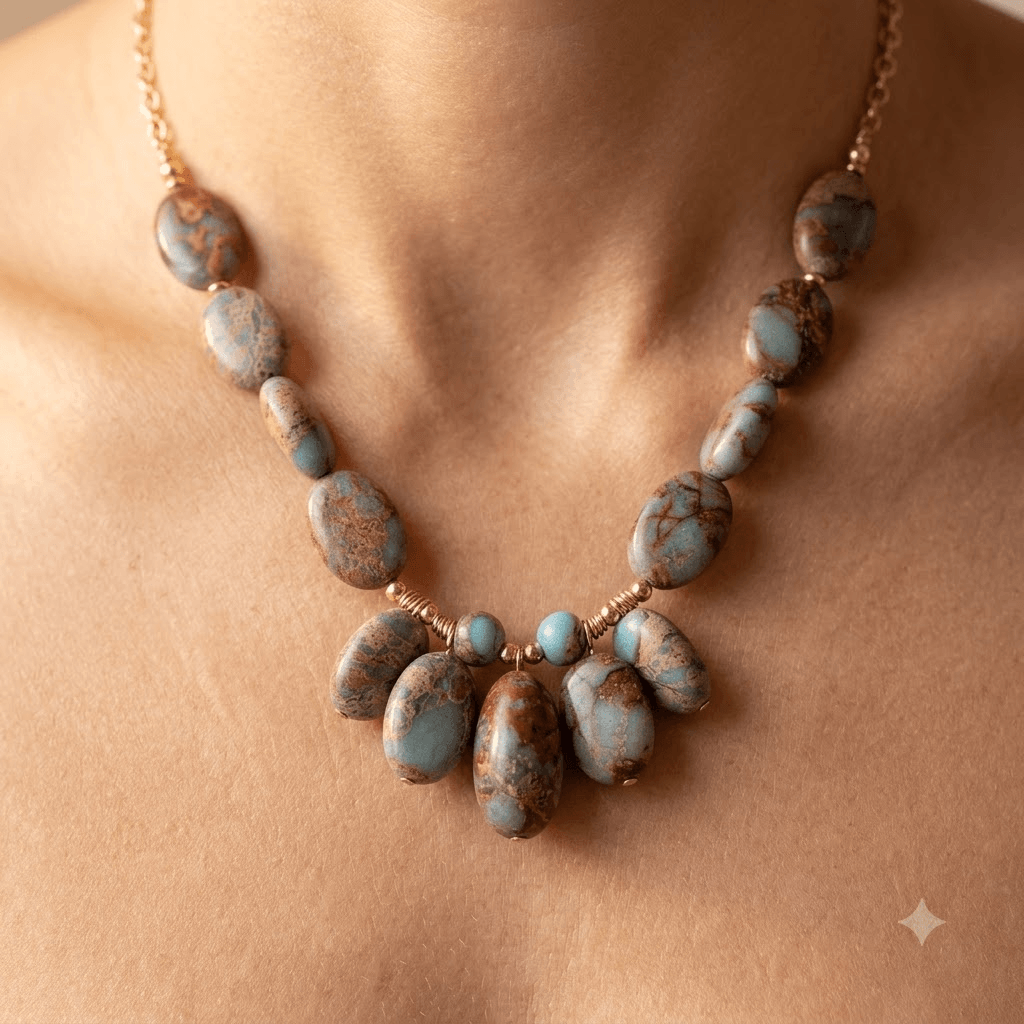 Natural Jasper Gold Oval Bead Necklace