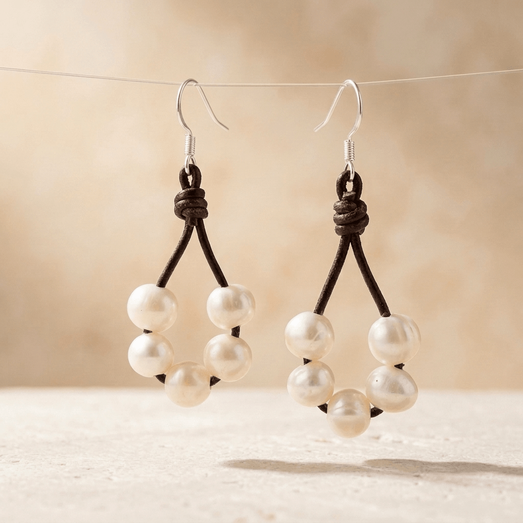 Pearl Leather Drop Earrings Women