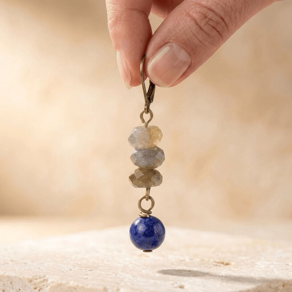 Labradorite Lapis Lazuli Brass Drop Earrings