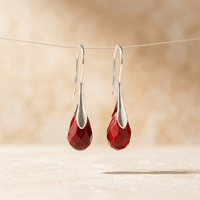 Red Jasper Teardrop Silver Hook Earrings